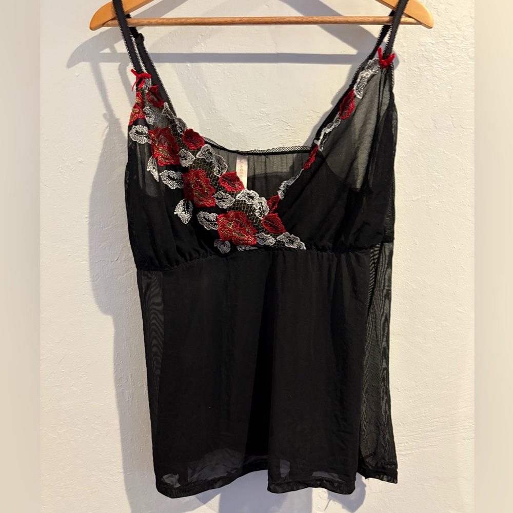 Cacique Black Camisole with Red Floral Lace